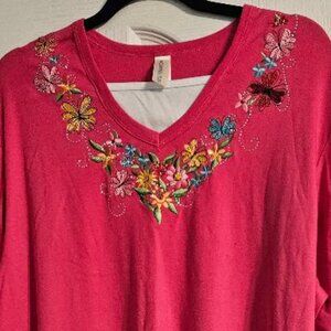 Coral 3X Top with Embroidery